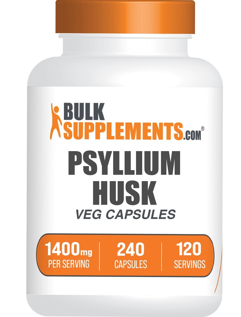 BulkSupplements.com Capsule Psyllium Husk - Psyllium Supplement, Psyllium Husk Fiber - Vegan & Gluten Free, 240 Veg Capsule (Pachet de 1)