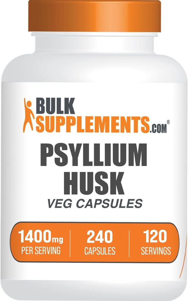 BulkSupplements.com Capsule Psyllium Husk - Psyllium Supplement, Psyllium Husk Fiber - Vegan & Gluten Free, 240 Veg Capsule (Pachet de 1)