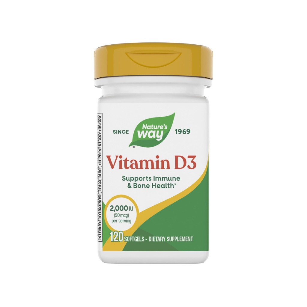 Natura's Way Vitamin D3, Bone Health and Immune Function*, 2000 UI (50 μg per Serving), 120 Softgels (Packaging May Vary)