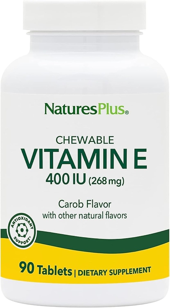 NaturasPlus Vitamina E, Aroma de Carob Natural - 90 comprimate masticabile, pachet de 2 - Free-Radical Defense & Global Well-Being - Vegetarian, Gluten gratuit - 180 Serviri totale