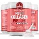 Pur Optimal Multi Colagen pulbere pentru femei - 5 tipuri Colagen peptide hidrolizate cu Biotin & Acid hialuronic pentru păr, piele, unghii, oase și articulații - Nearomate, Easy Mixing, 42 Serviri