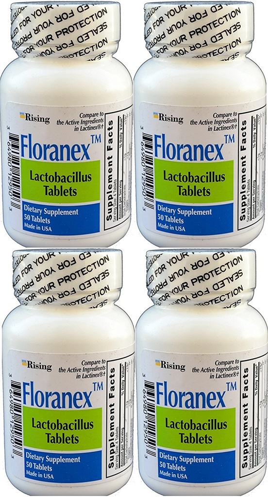 Floranex Probiotic 2 Milioane CFU, Lactobacillus Acidophilus for Colon Digestive Health, Generic for Lactinex, Perioada de valabilitate Stable No Frigidere, 50 comprimate pe flacon, 4-Pack