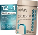 Sea Moss Supliment, Sea Moss Capsule cu ulei de semințe negru, Ashwagandha și Brodock Root, Multimineral Supliment cu vitamina C, 60 Capsule Veggie