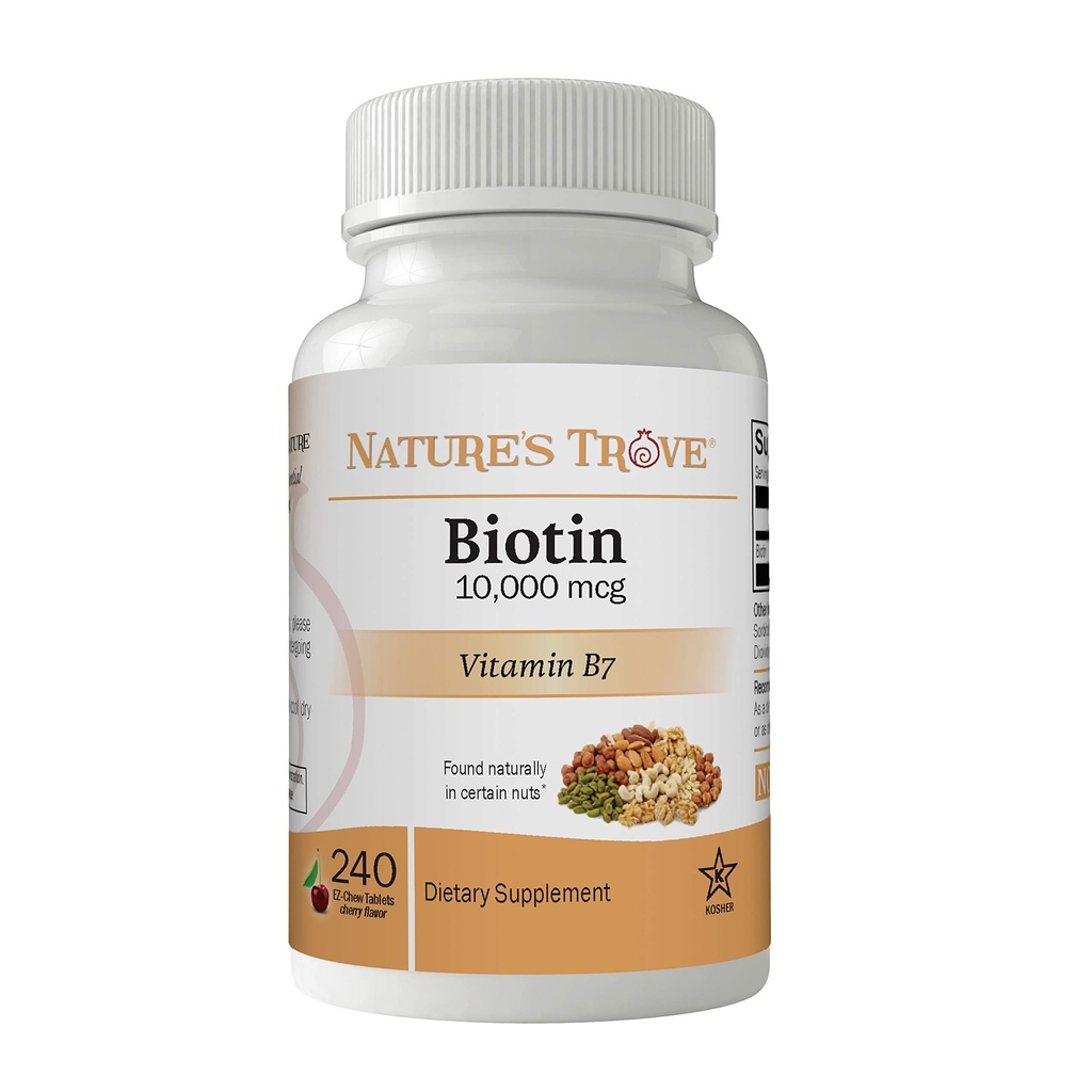 Trove Biotin 10 000 mcg 240 EZ Chew Tablets Aroma de cireşe