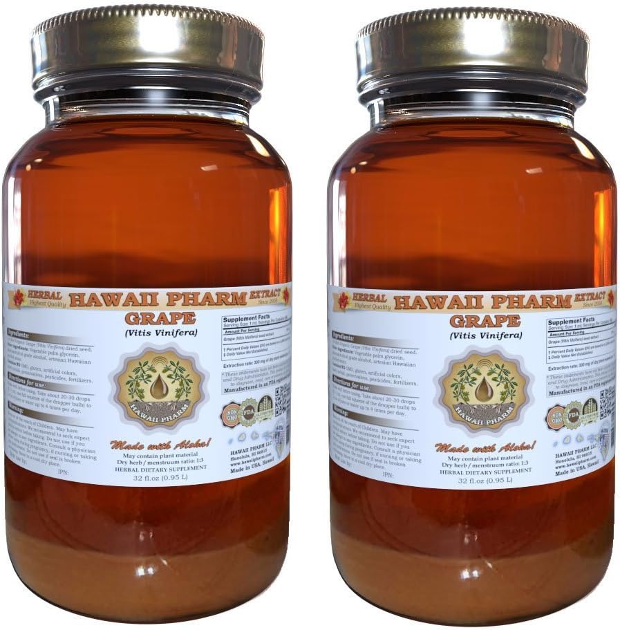 Grape Liquid Extract, Grape (Vitis Vinifera) Seed Tincture Supplement 2x32 oz Unfiltered