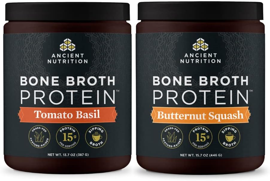 Nutritie antica Pudră de proteine de Broth Bone, Rosii Basil, 15 Serviri + Bronth Proteine Pulbere, Butternut Squash, 15 Serviri