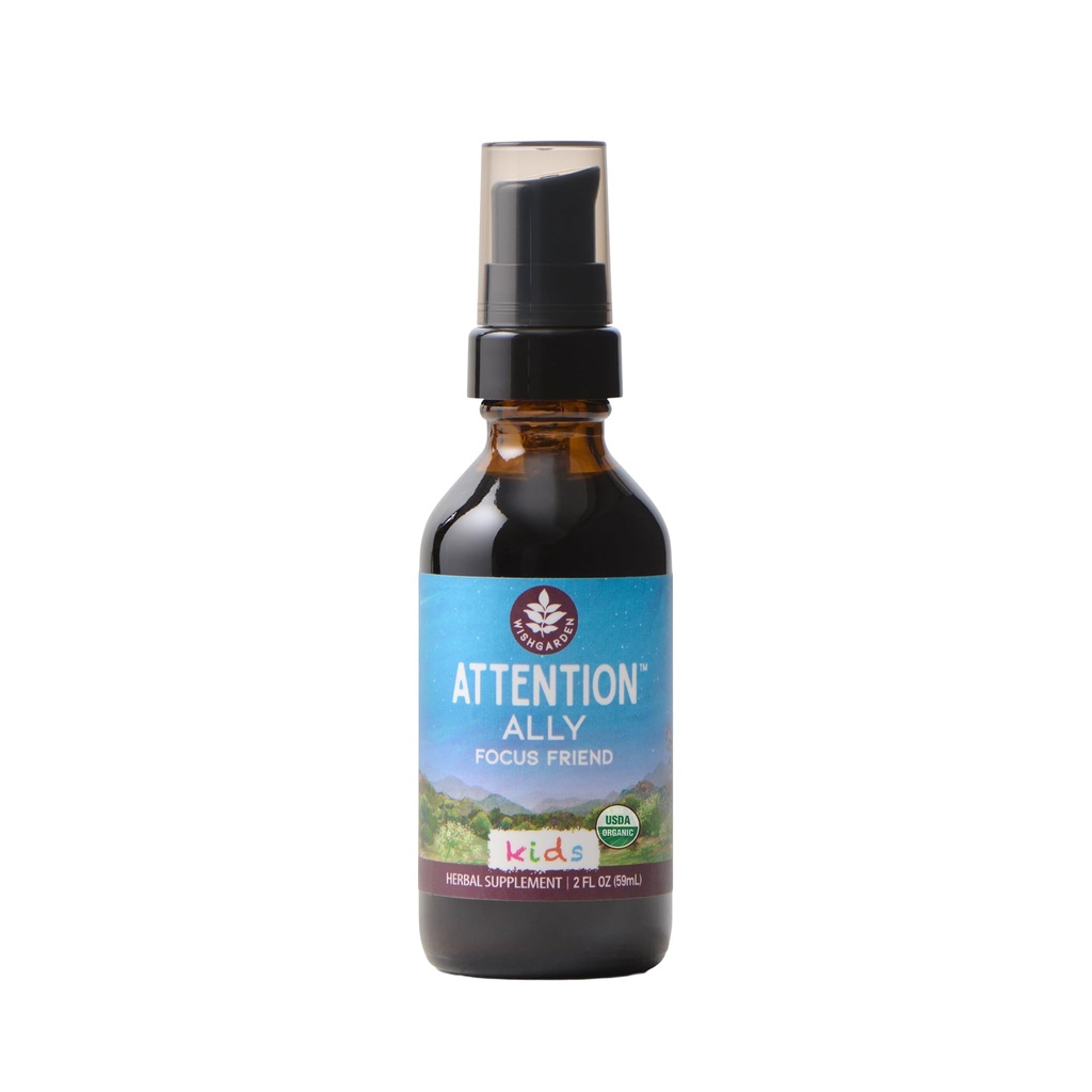 WishGarden Herbs Attention Ally - Plant-Based Herbal Focus, Atenție, Calm & Concentrare Supliment cu Gotu Kola Nettle & Passionflower, Sprijină Optimal Neural Messaging & Brain Nourishment, 2oz