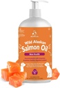Ulei de somon sălbatic din Alaska pentru câini și pisici, Omega-3 Suplimentul de ulei de pește cu EPA & DHA, Suport de sănătate a pielii, Haină lucioasă, Relief comun puternic și alergie - pompa de sticlă 16oz