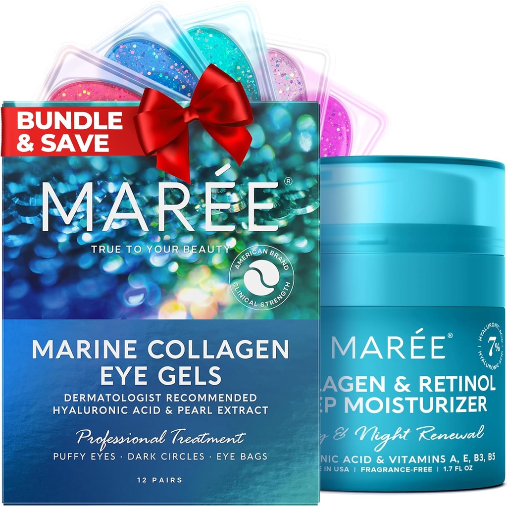 MARE EYE Gels & Collagen Moisturizer Face Cream Bundle - Geluri sub ochi pentru ochi Puffy Eyes și Cercuri Întunecate, Crema Anti-Îmbătrânire cu efect de hidratare - Colagen marin și acid hialuronic, Retinol