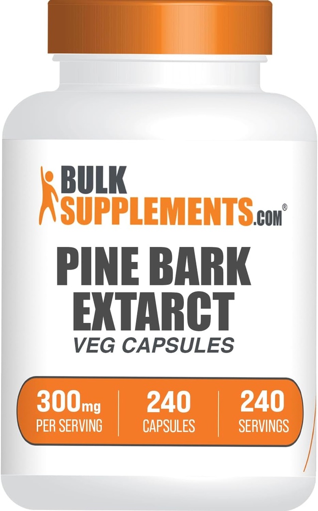 BulkSupplements.com Capsule de extract de scoarță de pin - Supliment antioxidanți, Pine Bark 300mg - Gluten Free, 1 capsulă per Serving, 240 Count (Pachet de 1)