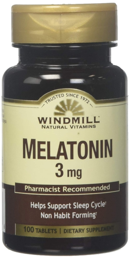 Mori de vânt Melatonina 3 Mg Tabs 100'S Windmill