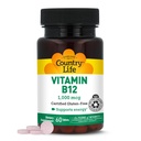 Viaţa de ţară Vitamina B12 Supliment - esenţială pentru funcţia creierului, sănătate nervoasă, celule roşii de sânge - Ideal pentru prevenirea anemiei - vitamina Vegan B, 1000 mcg - Gluten-free, 60 comprimate