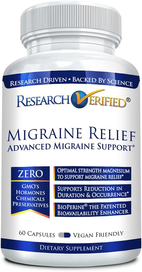 Cercetari Migrene Verificate Relief - Dual Action Supplement - Reduce Severitatea si Durata, Echilibrul Hormonilor - cu Ginger si Ginko Biloba- 60 Capsule - 60 Capsule - 1 luna de aprovizionare