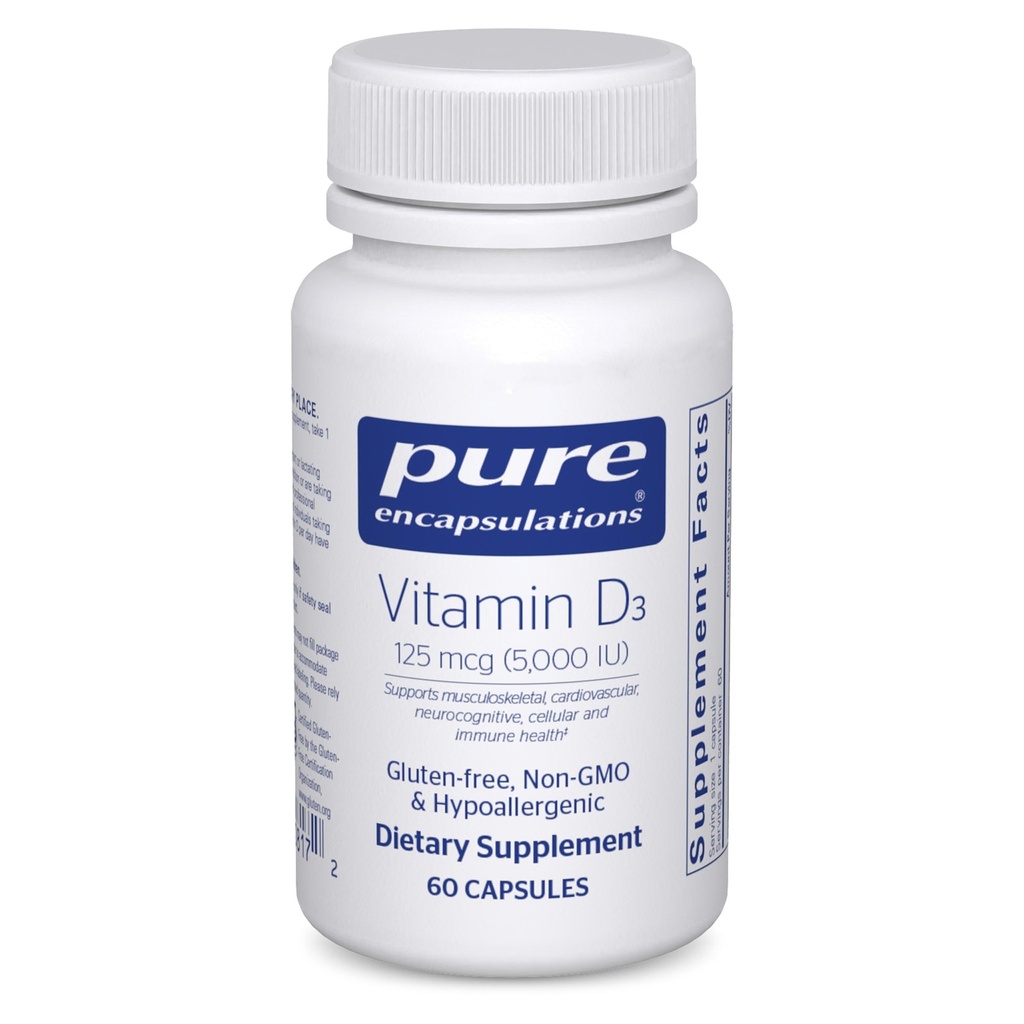 Pure Encapsulations Vitamina D3 125 mcg (5.000 UI) - Supliment pentru a sprijini osul, articulaţia, sânul, inima, colonul şi sănătatea imună * - cu vitamina D - 60 capsule