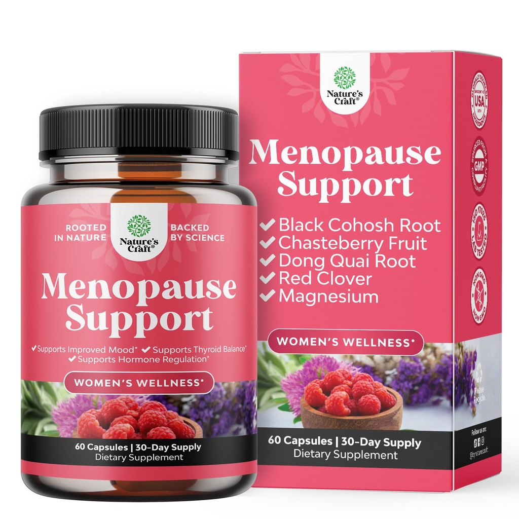 Menopauză completă Herbal Supliment pentru femei - Femeie Hormon Balance Capsule pentru Transpirații de noapte Flash-uri fierbinți și Swings de modă cu Dong Quai, Chaste Berry & Black Cohosh Root - 60 Conte Pack