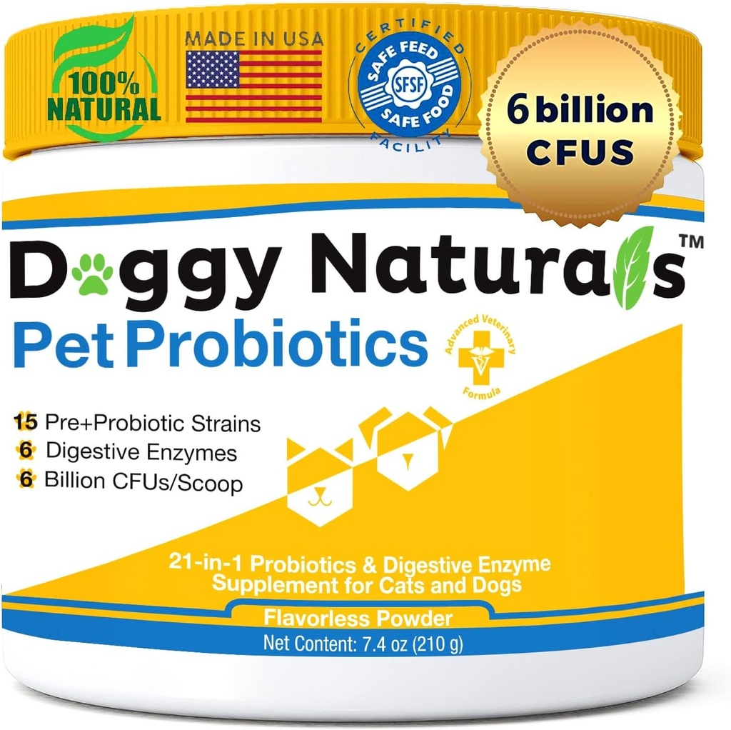 Probiotice pentru câini și pisici - Max-Forță cu 15 Strains Pre & Probiotice Digestive Health, Creșterea și menținerea adecvata Flora Gut (Made in USA) 7.4 Oz (6 miliarde CFU per scoop)