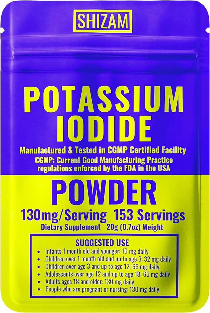 SHIZAM Iod de potasiu 130 mg 65 mg Kituri pentru Kituri pentru Supravieţuirea Pulberei, Capsule pentru Capsule pentru Iod KI Capsule pentru Tinctură Lichide Pastile Tablete Taburi Suplimente Alte Suplimente, Prepping Provizii 130mg 65mg