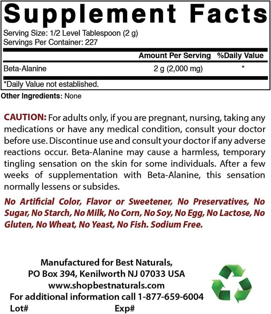 Cele mai bune naturale Beta Alanine Powder 1 Lire & Clorura de magneziu 520 mg