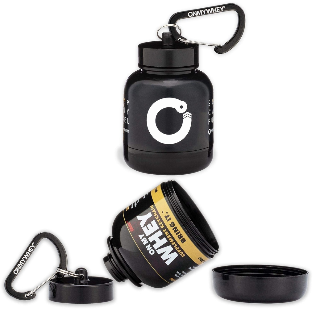 OnMyWhey - Pulbere de proteine și supliment Funnel Keychain, Portable to- Go Container pentru sala de sport, antrenamente, fitness, și de călătorie - TSA aprobat, Combo 2- Pack w/ 1 Modern & 1 Classic