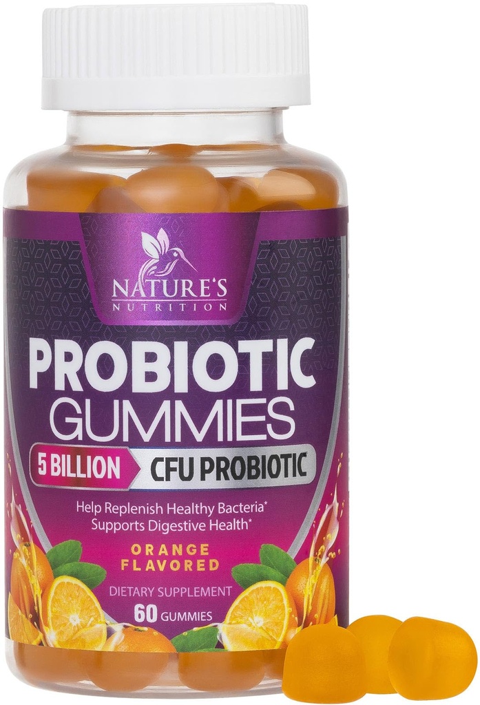 Gume probiotice pentru sanatatea digestiva a femeilor si barbatilor, 5 miliarde CFU, cele mai bune probiotice zilnice Gummy pentru vaginal, suport imun si sanatate guta, sustine constipatie ocazionala gaz si balonare, 60 gume