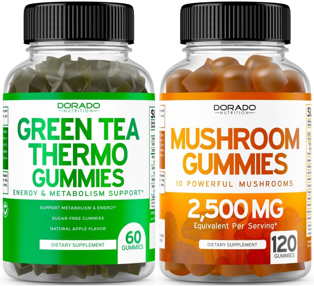 Ciupercă 10 în 1 Blend (120 Gummies) Focus & creier Mushroom Supliment și ceai verde Fat Burner pierdere în greutate (60 Conte) Supliment de pierdere în greutate apetit pentru bărbați și femei - Vegan & Made în Statele Unite ale Americii
