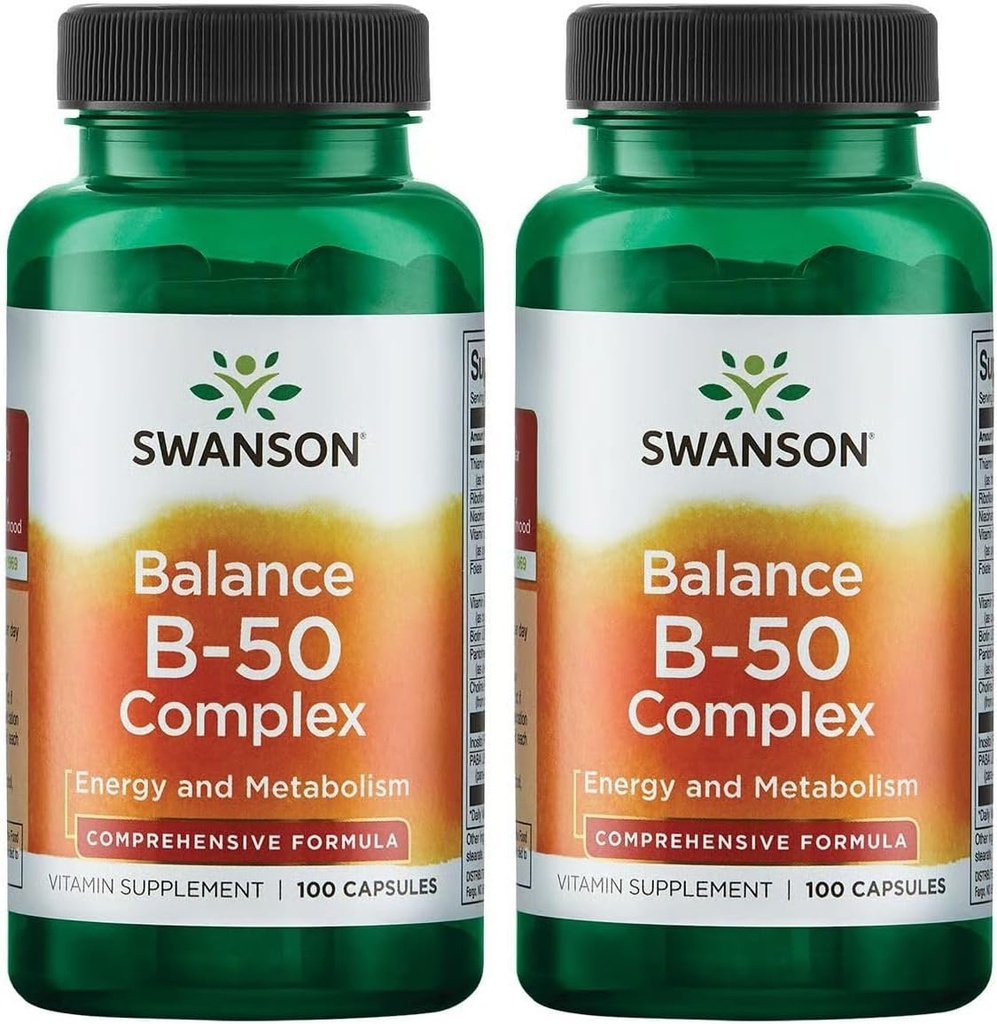Complexul Swanson B-50 - Suplimentul de vitamine care promovează sprijinul energetic și metabolic - Poate sprijini inima de sănătate și memorie - (100 capsule) (2 ambalaj)
