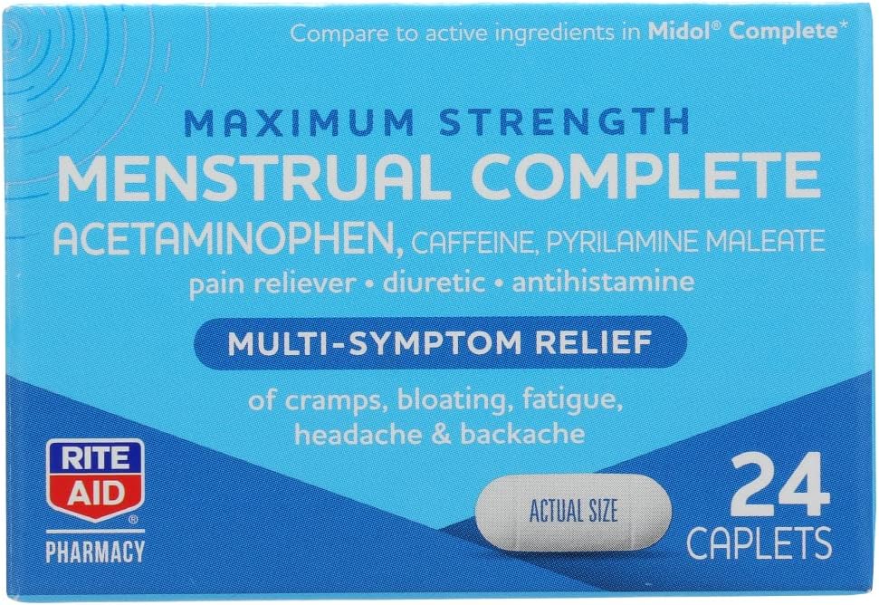 Rite Aid, Farmacie Menstrual Multi Symptom Relief Caplete Putere maximă, 24 Conte