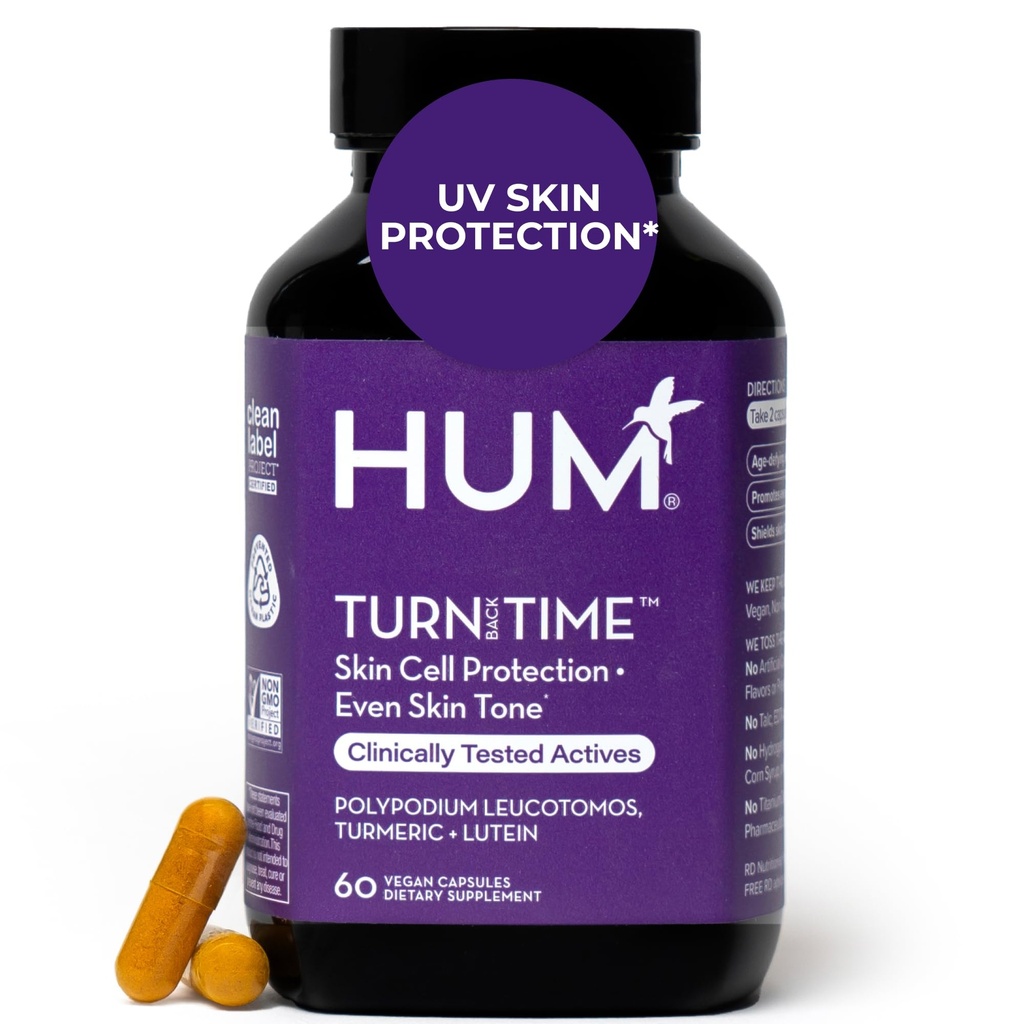 HUM rândul său înapoi timp Turmeric Supliment pentru tineri în căutarea suport de piele cu extract de ceai verde, lutein & polifenoli, îngrijirea pielii și capsule de sprijin pentru îmbrățișare și colagen pentru chiar Tone, 60 capsule Vegan