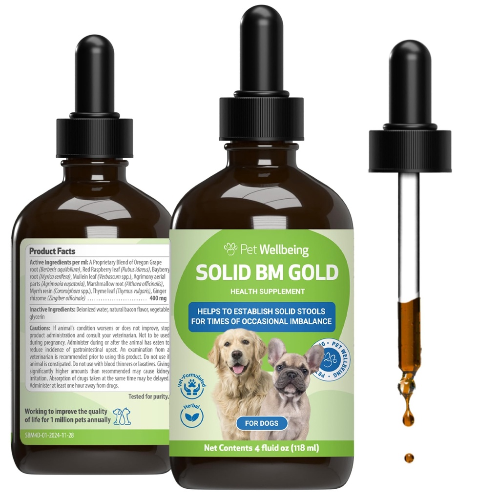 Pet Wellbeing BM Tone-Up Gold pentru câini și pisici - Suporturi Funcție Digestivă Sanatos, Instrumente Solide, Mișcări Normale Bowel, Bayberry - Suplimentul Herbal veterinarian-Format 4 oz (118 ml)