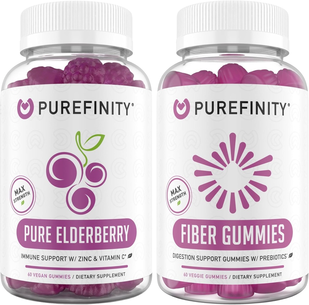 Fibră de purefinitate + Gumă de soc Bundle (Inulin FOS Prebiotic Fiber Gumies + Gume de elderberry cu două forțe cu zinc și vitamina C)