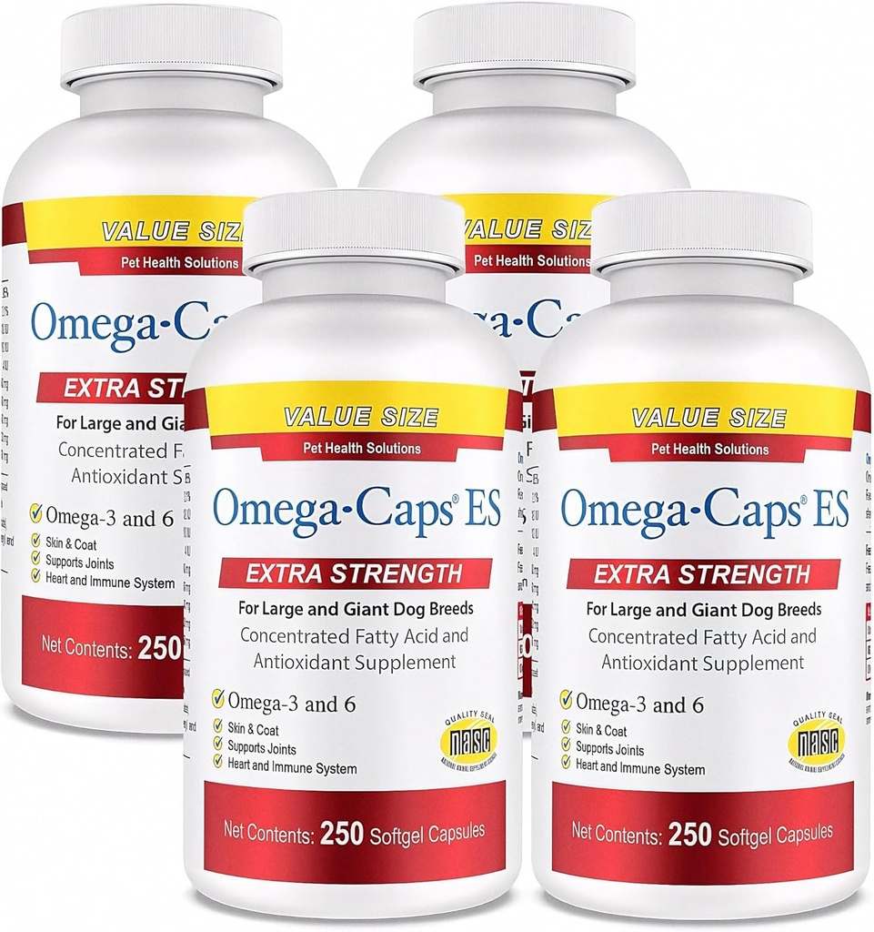Omega-Caps Extra Putere pentru Breeds mari-Vet Formulat pentru sanatos Radiant Skin & Coat în timp ce reducerea vărsare. Conține Omega 3 pentru suport sistem imunitar, ușor de dozat, 1000 capsule de gel moale
