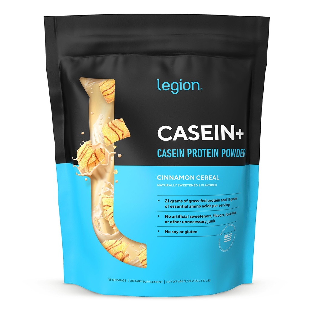 LEGION Casein+ Pulbere de proteine cazeină (Cinnamon Cereal) - Lent-Release Micellar pulbere de proteine - non-GMO, gluten-free și natural îndulcit pulbere de la Vaci Grass-Fed