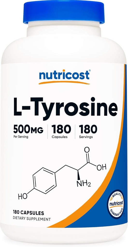 Nutricost L-Tyrosine 500mg, 180 Capsules - Gluten Free & Non-GMO