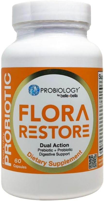 belle+bella Flora Recupereaza Daily Probiotic - 15 miliarde de culturi live - Probiotice si prebiotice pentru Digestive & Gut Health - Suport Immune - Promoveaza Regularitatea - Vegan & Gluten gratuit - 60 Capsuri