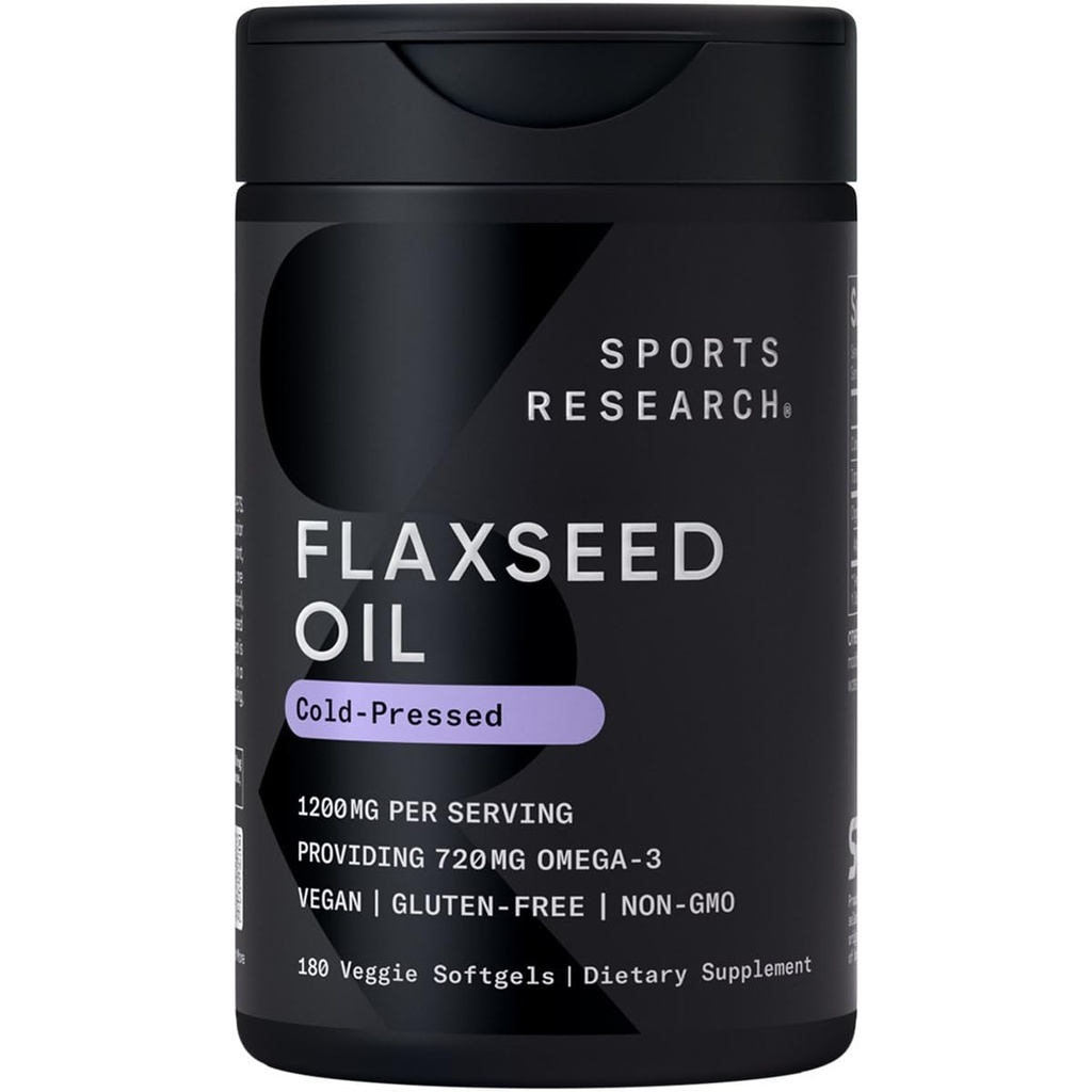 Cercetare sportivă Vegan ulei de semințe de in (1200 mg) Herbal Supplement with Plant-Based ALA Omega 3 - Vegan Certified & Non-GMO Verified - Gluten, Soy & Carragenan Free (180 Veggie Softgels)