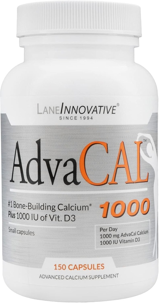 Lane Innovative - AdvaCAL 1000, AdvaCAL Suplimentul avansat de calciu, ușor de înghițit capsule extra mici, susține creșterea densității osoase (50 de serviri)