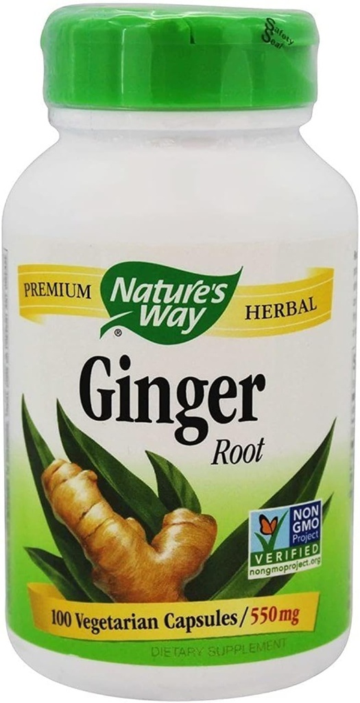 Natura's Way Premium Herbal Ginger Root, suport digestiv, 550 mg, 100 capsule vegetariene, pachet de 2