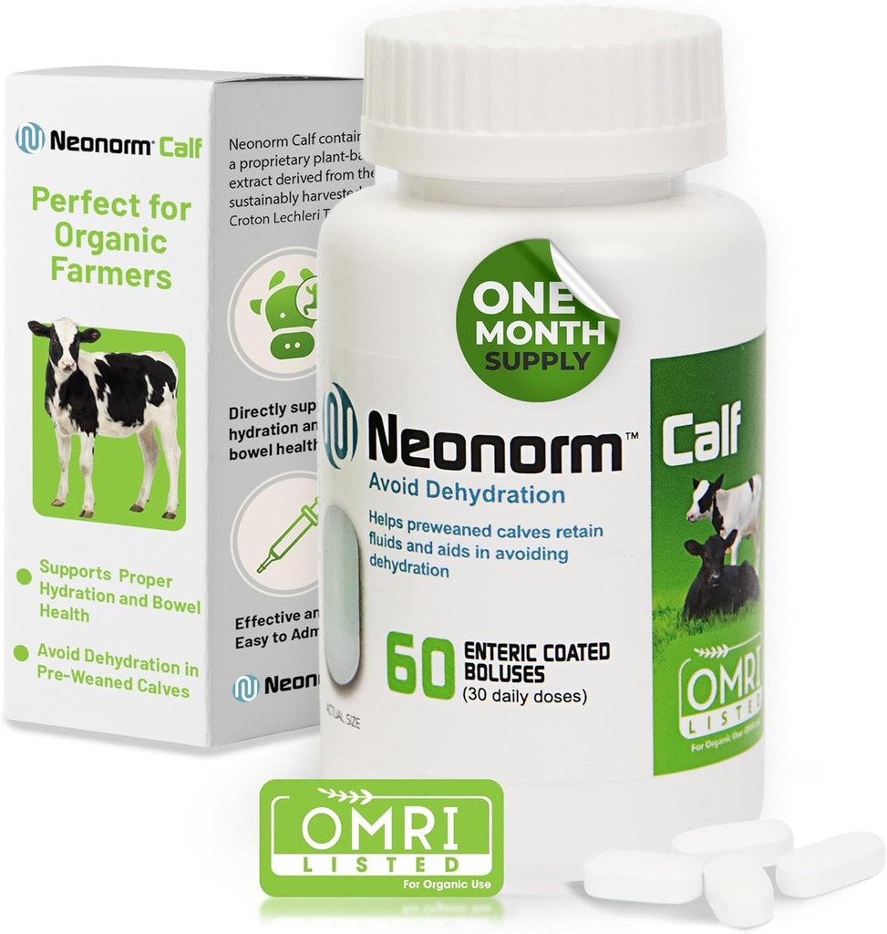 Jaguar Animal Health Neonorm Calf - Enteric Coated Supplement Boluss for hydration and Bowel Health - Plant-Based Product for Pre-Weaned Calves (60 Count)