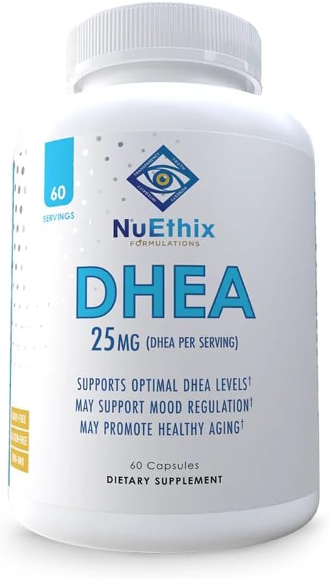 NuEthix Formulări DHEA 25mg Supliment pentru femei și bărbați, Include extract de grepfrut, Îmbunătățit suport hormon DHEA, Bio-Availability îmbunătățit, Zahăr gratuit, Gluten gratuit, Non OMG-uri, 60 Serviri