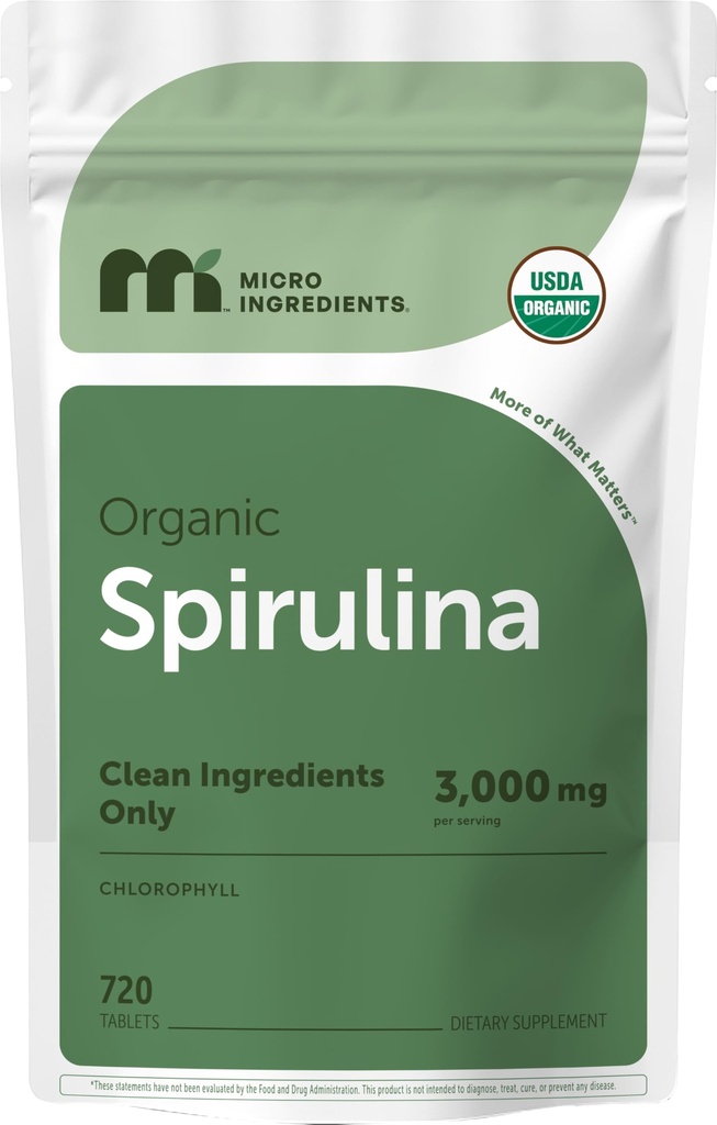 Micro Ingrediente Organic Spirulina Supliment, 720 tablete (4 lună de aprovizionare), Nu Filler & non-GMO, bogat în proteine Vegane, vitamine și prebiotice, Spirulina pastile Premium