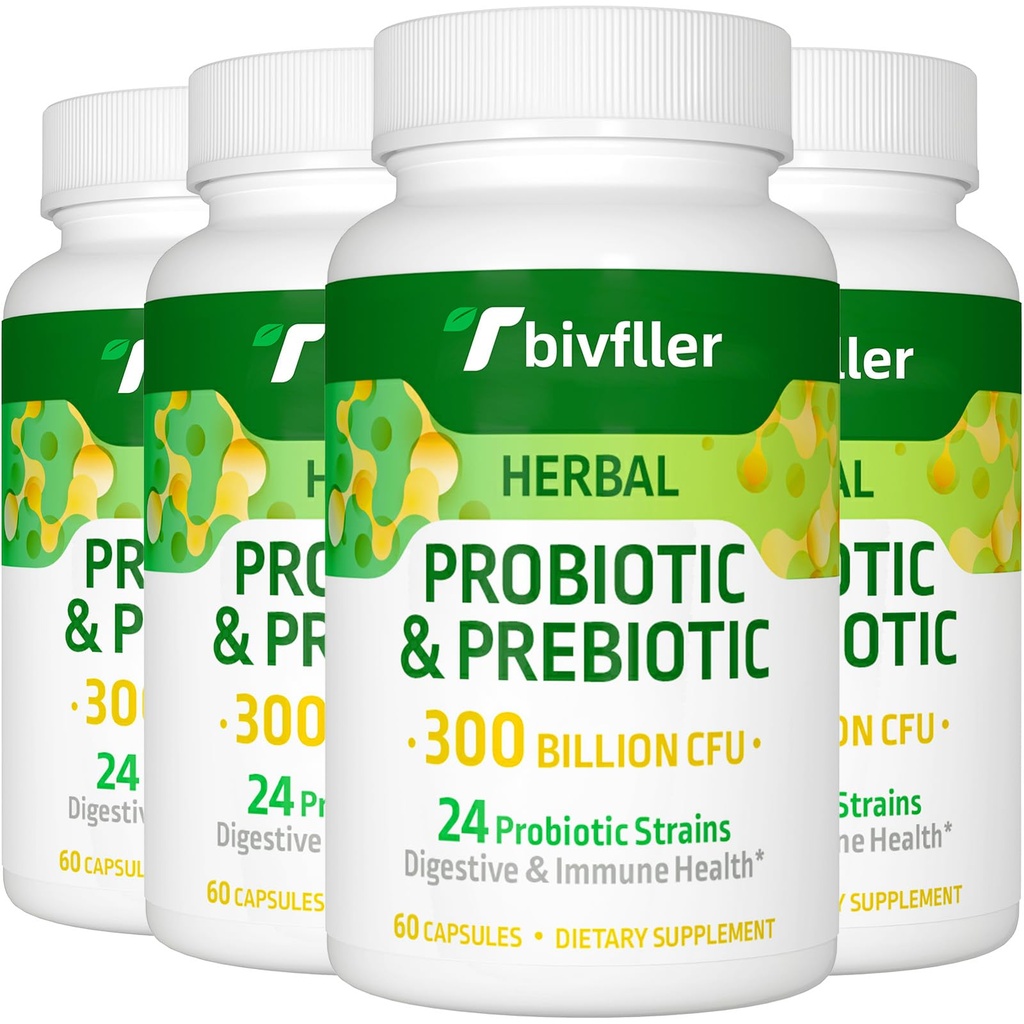 Probiotice pentru femei - 300 miliarde CFU, 24 tulpini Probiotic+15 plante organice Prebiotice Blend, Pre și Probiotice, pentru Digestive Health, Imun & Gut, Diaree, Bloating, Vegan, 8 Luna de aprovizionare