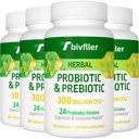 Probiotice pentru femei - 300 miliarde CFU, 24 tulpini Probiotic+15 plante organice Prebiotice Blend, Pre și Probiotice, pentru Digestive Health, Imun & Gut, Diaree, Bloating, Vegan, 8 Luna de aprovizionare