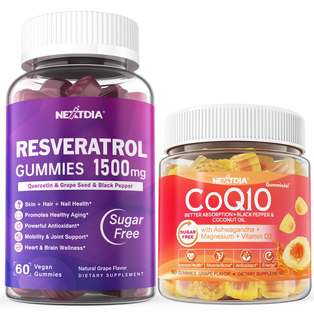 Zahăr gratuit Resveratrol Gumries 1500mg + CoQ10 200mg 100mg umplut Gume cu suport de magneziu imbatranire sanatoasa si longevitate