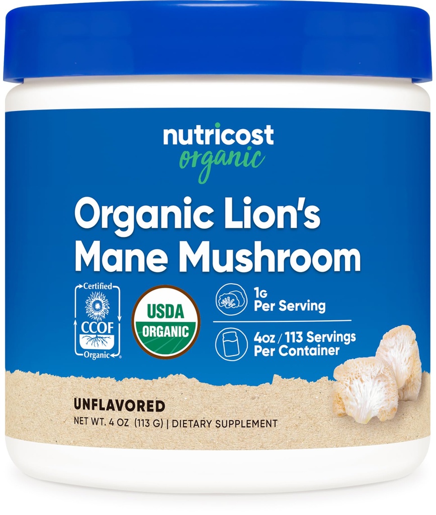 Nutricost Organic Lion Coama Mușuroom Powder 4oz - Certificat USDA Organic