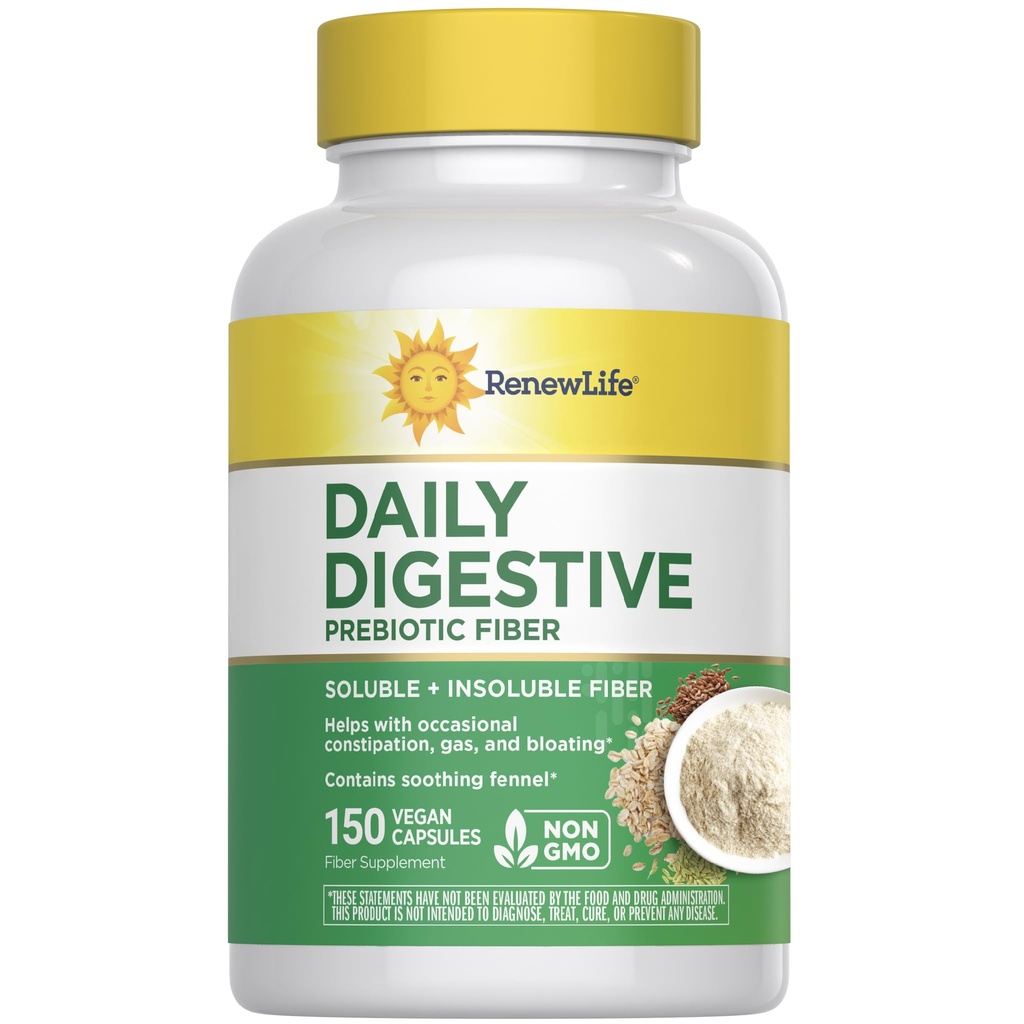 Renowe Life Adult Daily Digestive Prebiotic Fiber, 150 Capsule vegetariene (Package May Vary)