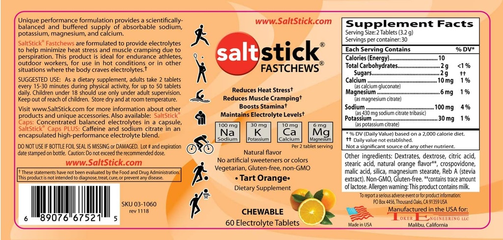 SaltStick FASTCHEWS 60-count Sticla, Bundle cu pachet de călătorie 10 Conte - Tart Orange