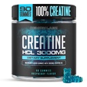 Creatine HCL 3000mg Per Serving - Aromă de zmeură - Gume Vegane (90 Count (Pachet de 1), zmeură)