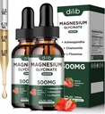 Magneziu Glicinate Picături lichide Supliment, cu magneziu Glicinate 500mg Ashwagandha, L - Theanină, Mușețel -Suport Stres Relief, Os, Muschi, Mood Căpșuni Flavor 2Pachet