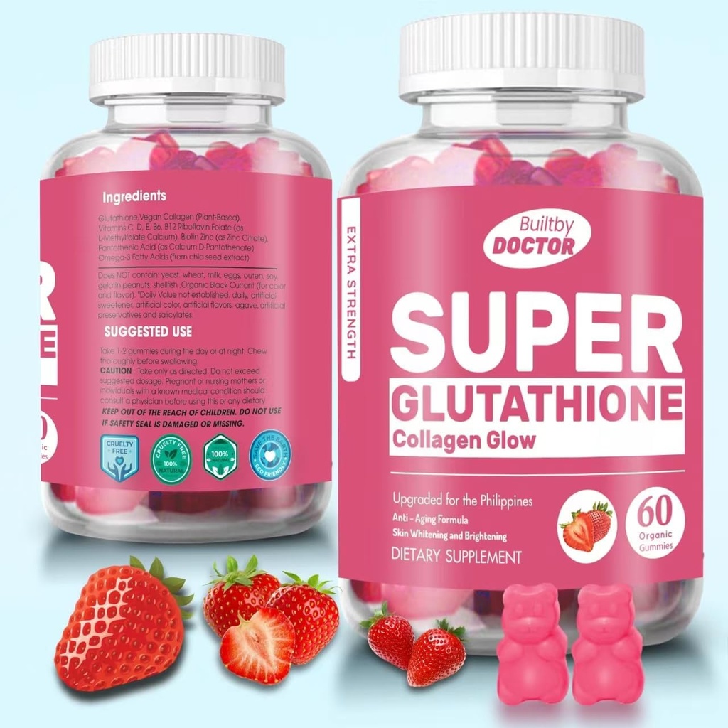 Super glutatione Colagen Glow Gummies,Glutatione Skin Care - Skin Brightening - Gummies Colagen - Anti-Aging L-Glutatione - Marine Collagen & Vitamine
