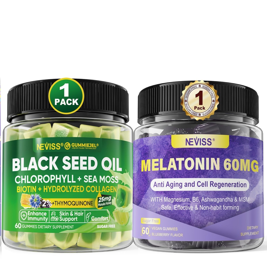 NEVASS Melatonină 60mg Gume + Gume de ulei de semințe negre